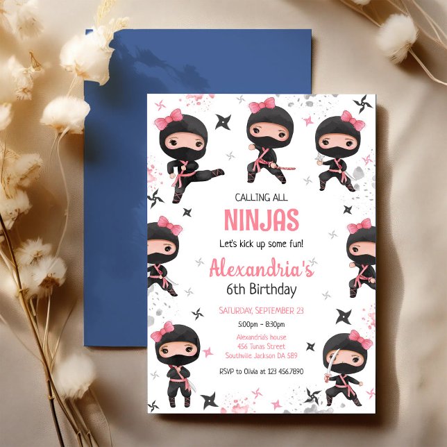 Invitation d'anniversaire de fille ninja rose (Créateur téléchargé)