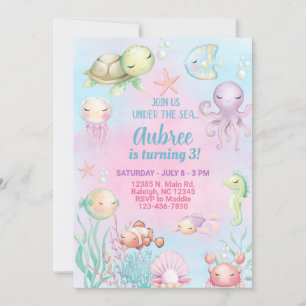 Invitation d'anniversaire de fille Ocean life sous
