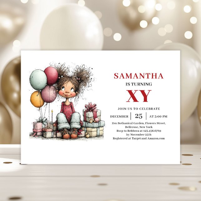 Invitation d'anniversaire de fille originale dessi (Cartoon Quirky Girl Birthday invitation)