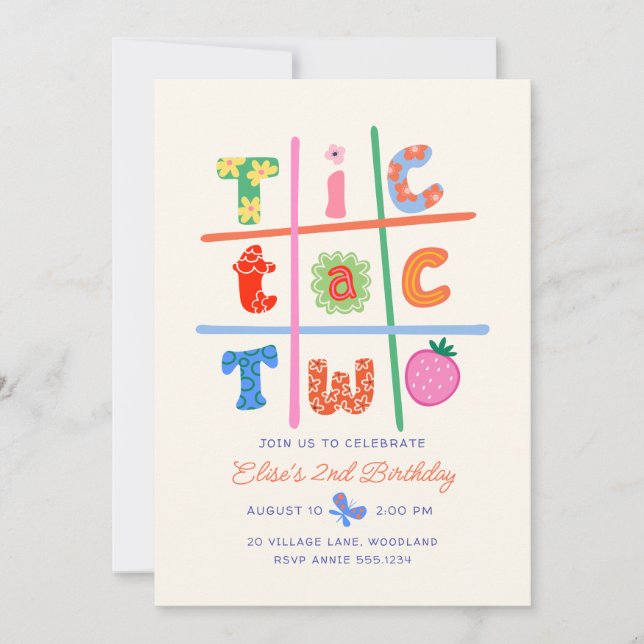 Invitation d'anniversaire de fille pour 2 ans Tic  (Devant)