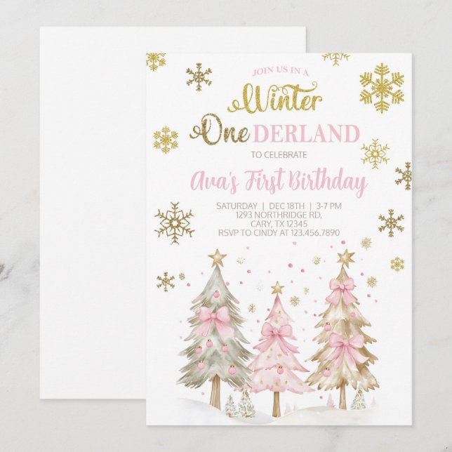 Invitation d'anniversaire de fille pour Noël ONEde (Devant / Derrière)