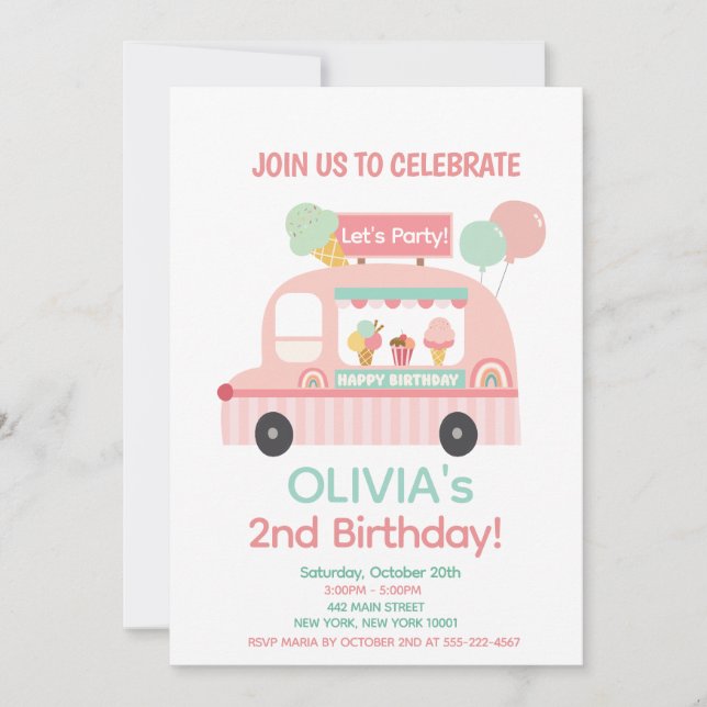 Invitation d'anniversaire de fille pour un camion  (Devant)