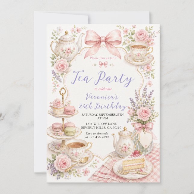 Invitation d'anniversaire de fille pour une fête d (Devant)
