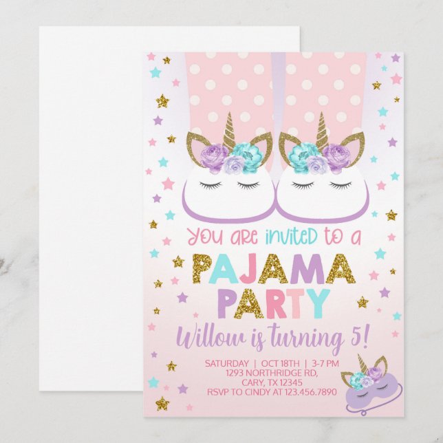 Invitation d'anniversaire de fille pour une soirée (Devant / Derrière)
