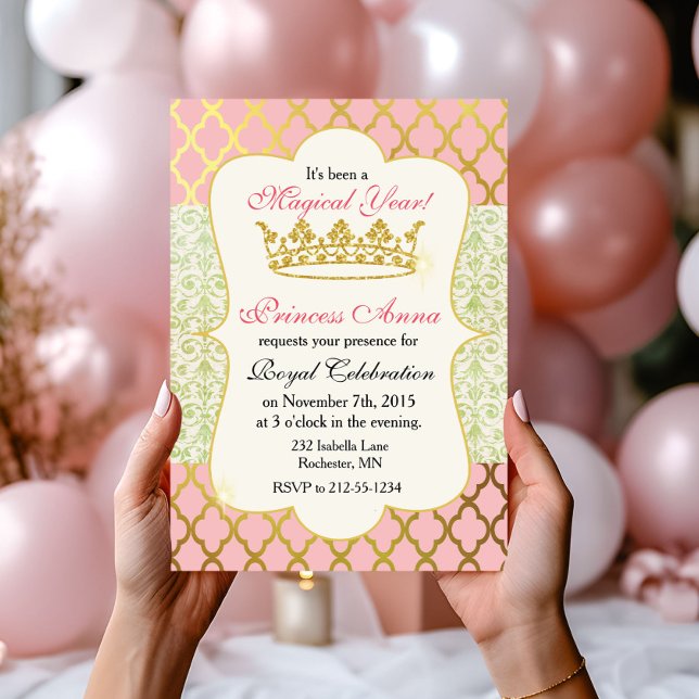 Invitation d'anniversaire de fille princesse rose  (Créateur téléchargé)