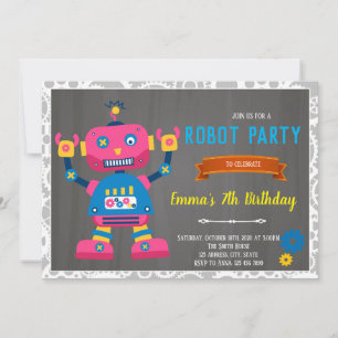 Invitation d'anniversaire de fille robot