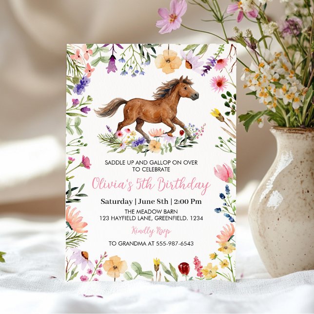 Invitation d'anniversaire de fille rustique fleur  (Créateur téléchargé)