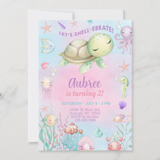 Invitation d'anniversaire de fille Shell-ébré sous (Devant)