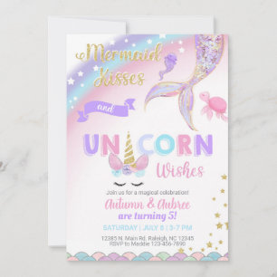 Invitation d'anniversaire de fille sirène et licor