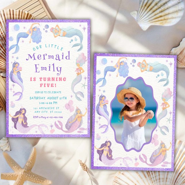 Invitation d'anniversaire de fille Sirène Mauve so (Créateur téléchargé)