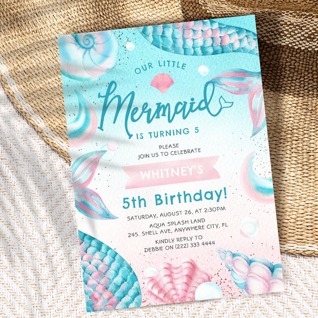 Invitation d'anniversaire de fille sirène mignonne (Créateur téléchargé)