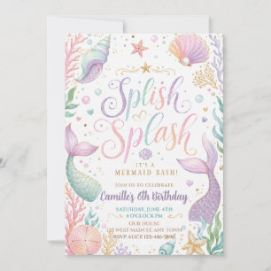 Invitation d'anniversaire de fille Sirène Pastel S