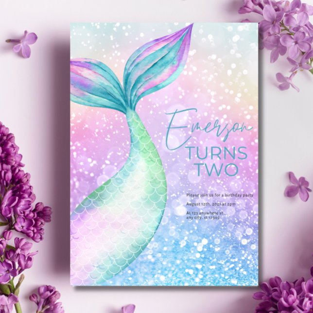 Invitation d'anniversaire de fille sirène, sirène  (Créateur téléchargé)