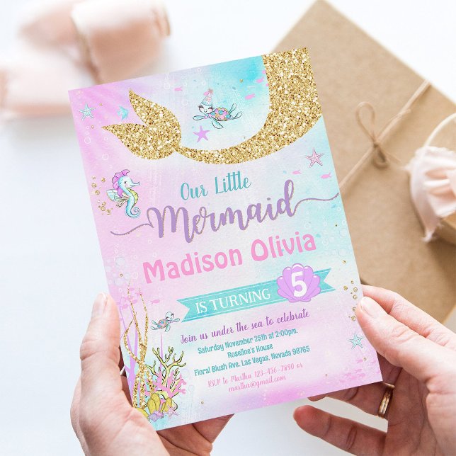 Invitation d'anniversaire de fille sirène sous la  (Créateur téléchargé)