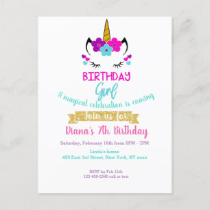 Invitation d'anniversaire de fille Thème Licorne 