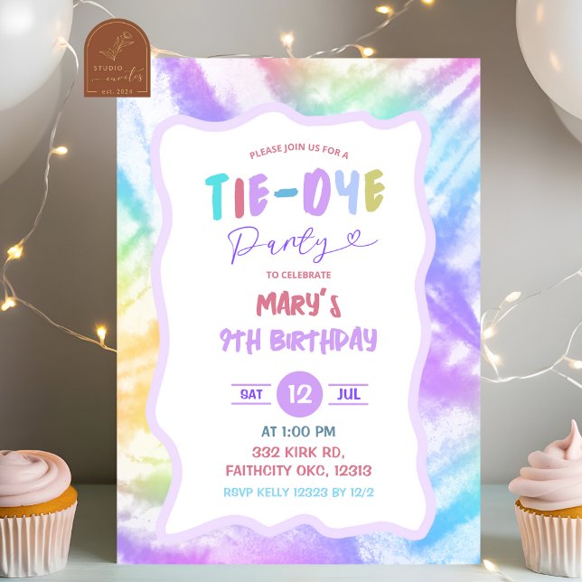 Invitation d'anniversaire de fille tie-dye colorée (Créateur téléchargé)