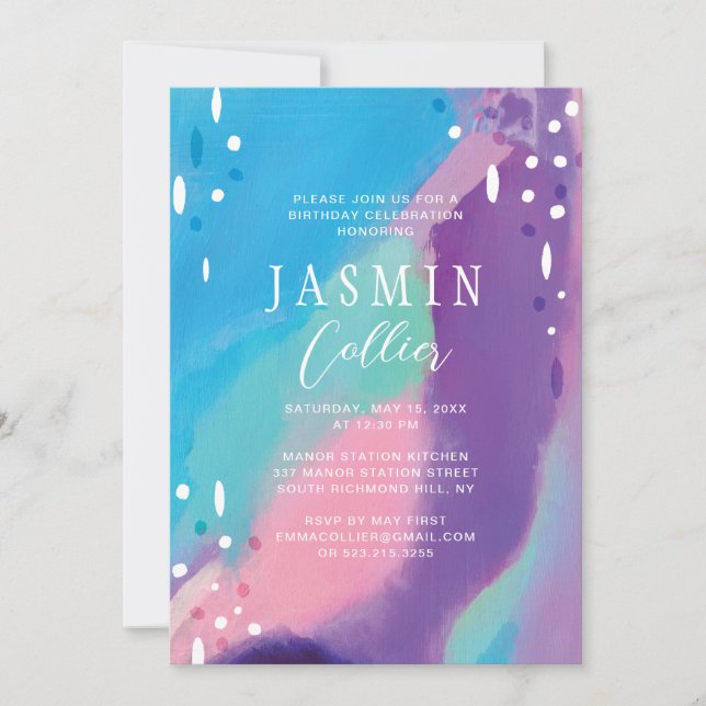 Invitation d'anniversaire de filles Colorée et Amu (Devant)