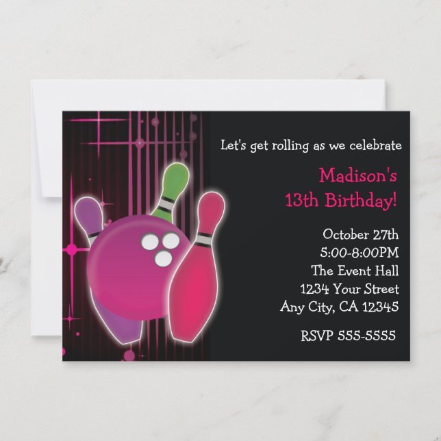 Invitation d'anniversaire de filles de boule de qu (Devant)