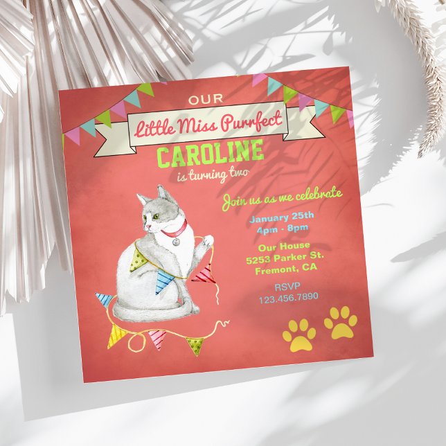 Invitation d'anniversaire de filles de chats migno (Créateur téléchargé)