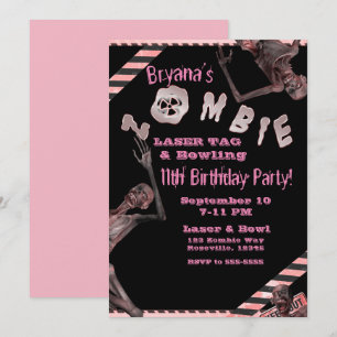 Invitation d'anniversaire de filles rose et noir Z