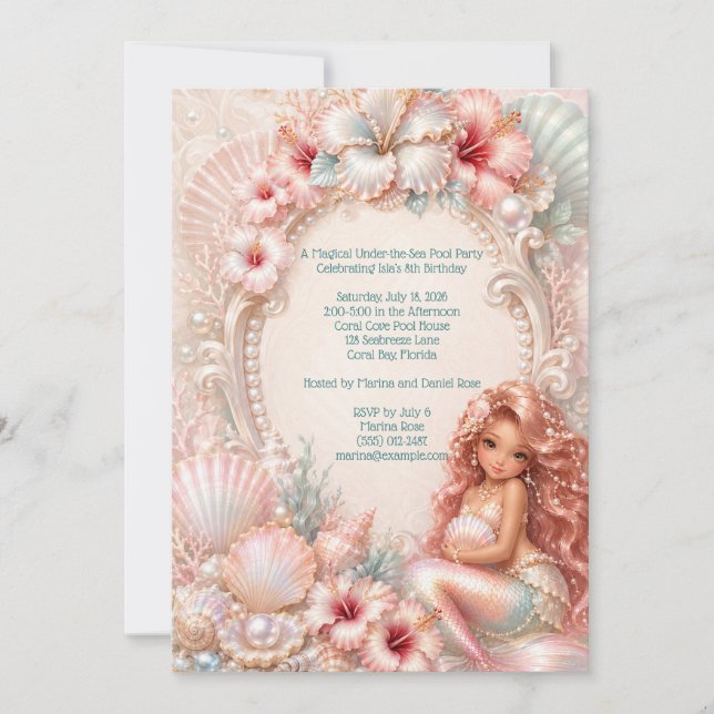 Invitation d'anniversaire de filles sirène Célébre (Devant)