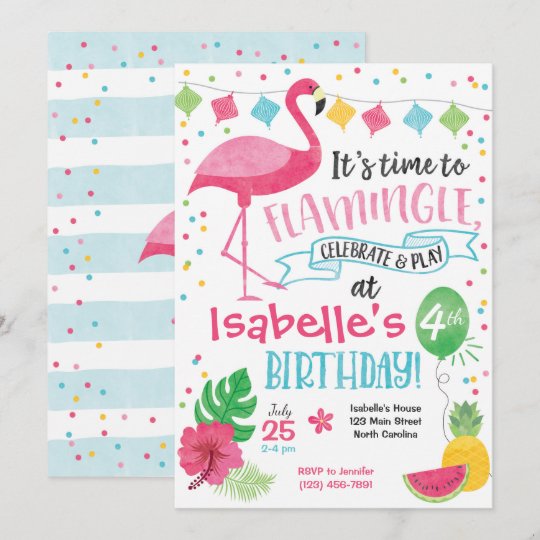 Invitation D Anniversaire De Flamant Rose D Ete Zazzle Fr