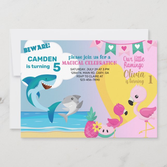 Invitation d'anniversaire de Flamants roses et de  (Devant)