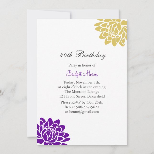 Invitation d'anniversaire de fleur de Lotus (Devant)