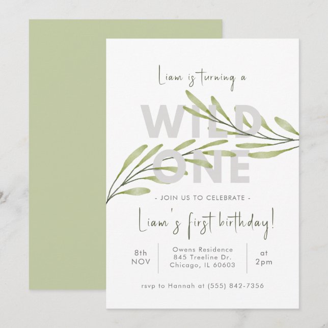Invitation d'anniversaire de Fleur sauvage minimal (Devant / Derrière)
