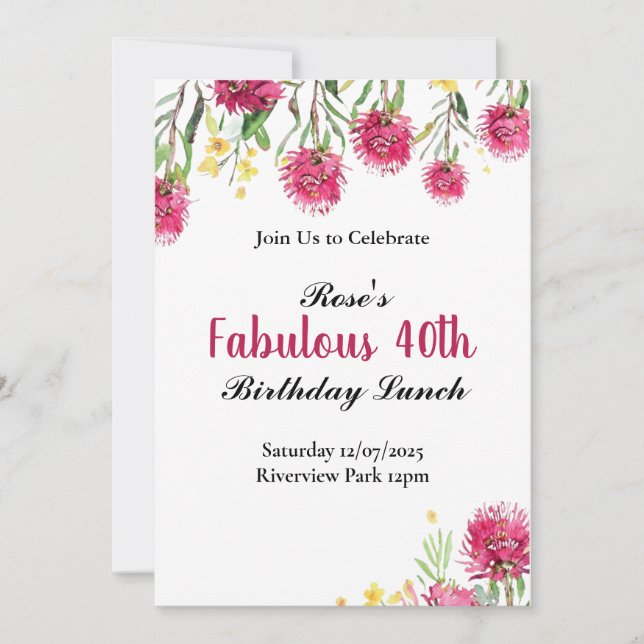 Invitation d'anniversaire de fleurs australiennes (Devant)