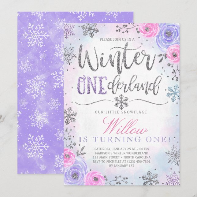 Invitation d'anniversaire de flocon de neige (Devant / Derrière)