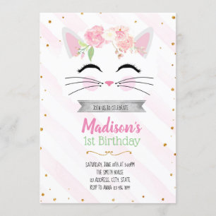 Invitation d'anniversaire de flower kitty cat