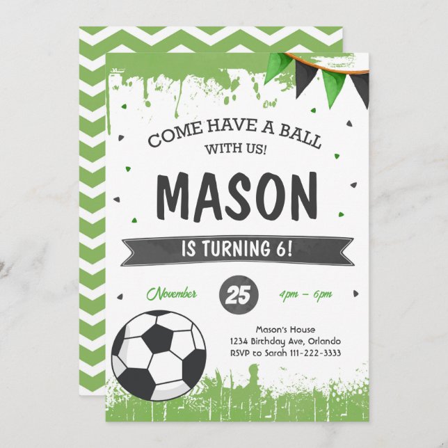 Invitation d'anniversaire de football (Devant / Derrière)
