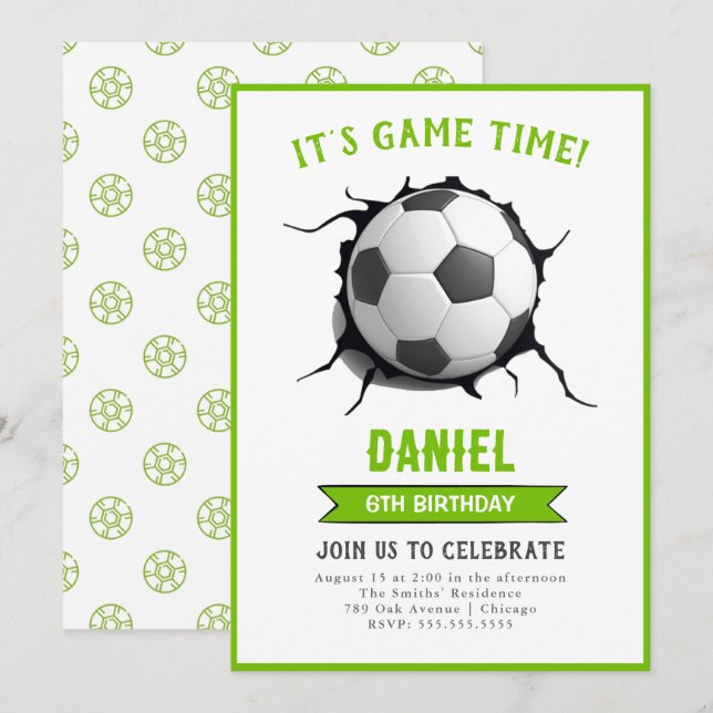 Invitation d'anniversaire de football (Devant / Derrière)