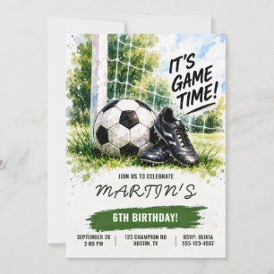 Invitation d'anniversaire de football à l'aquarell