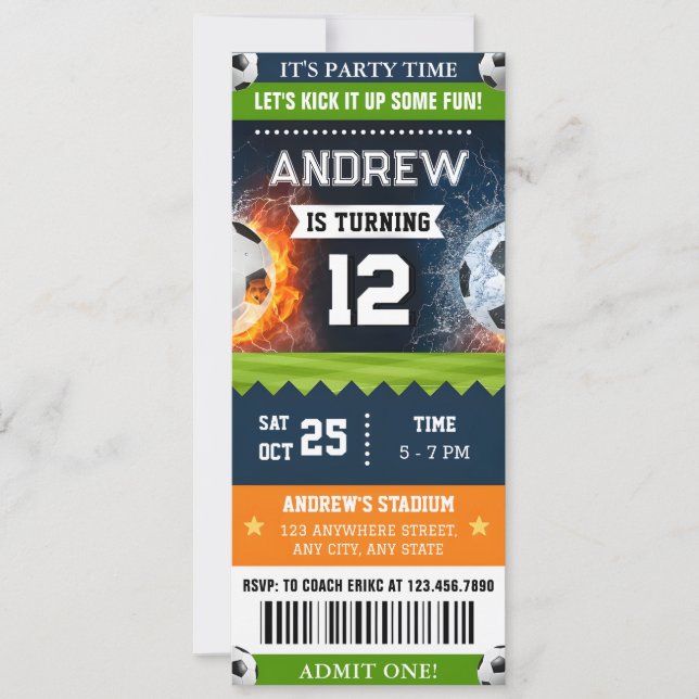 Invitation d'anniversaire de football avec billet  (Devant)