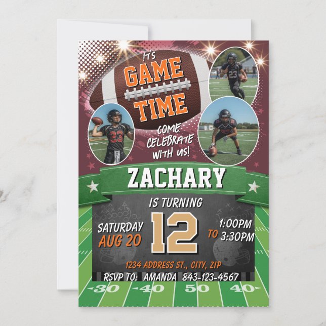 Invitation d'anniversaire de football avec photos (Devant)