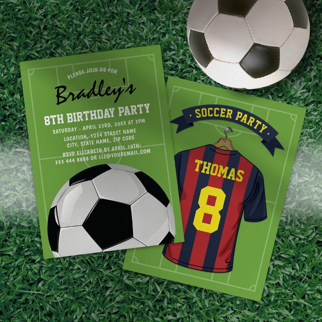 Invitation d'anniversaire de football bleu Bourgog (Créateur téléchargé)