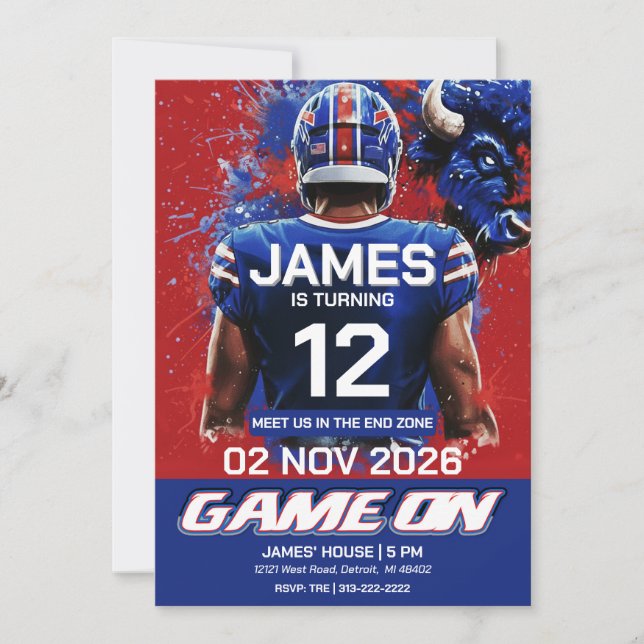 Invitation d'anniversaire de football de Buffalo (Devant)