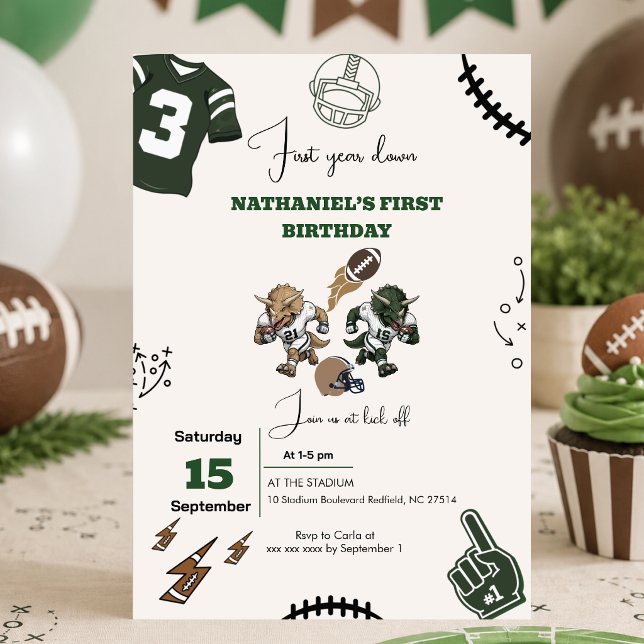 Invitation d'anniversaire de football de première  (Créateur téléchargé)