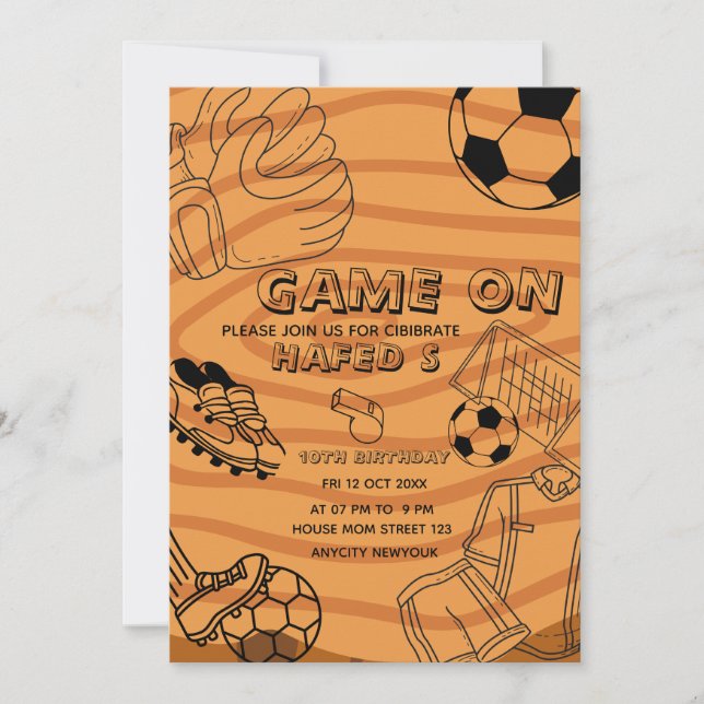 Invitation d'anniversaire de football, Fête de soc (Devant)