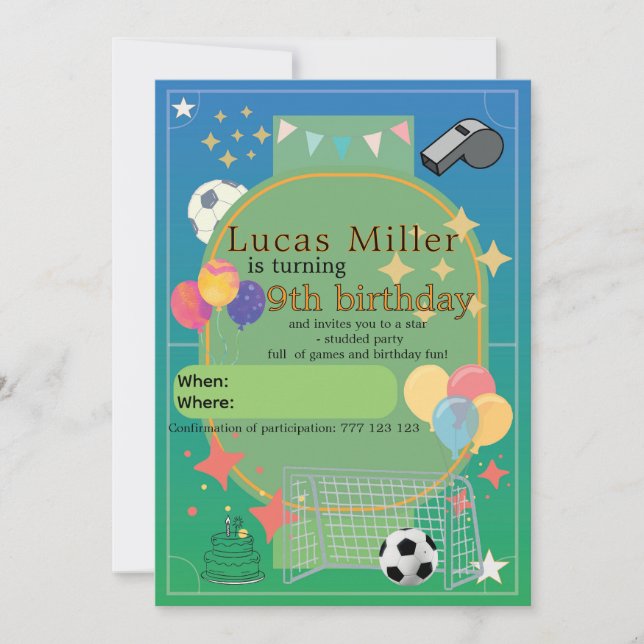 Invitation d'anniversaire de football | Fête d'enf (Devant)