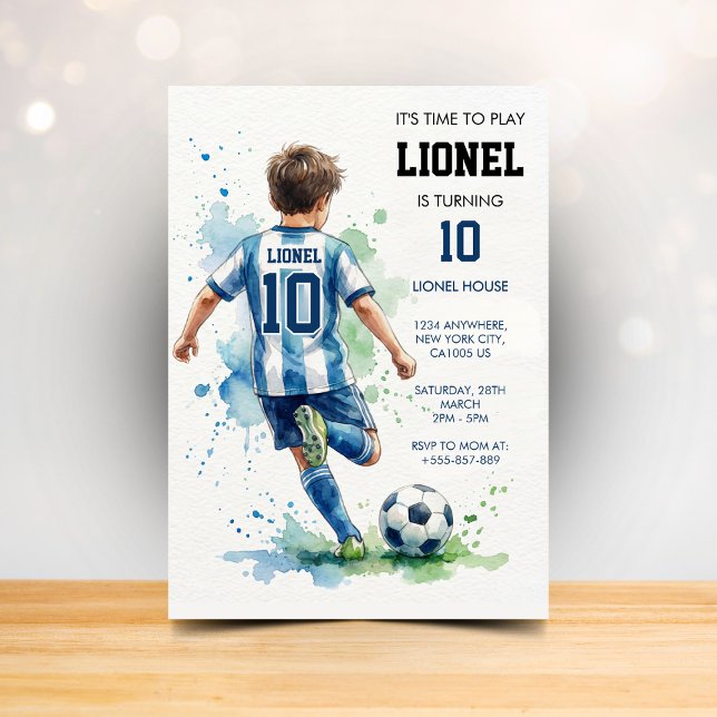 Invitation d'anniversaire de football garçon aquar (Créateur téléchargé)