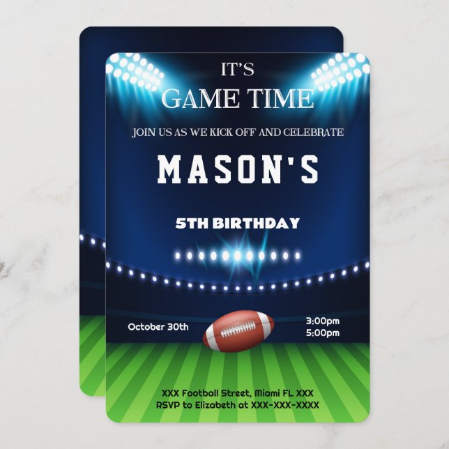 Invitation d'anniversaire de football modifiable (Devant / Derrière)