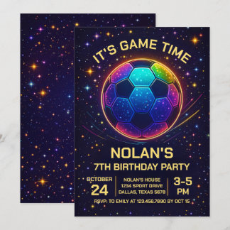 Invitation d'anniversaire de football néon