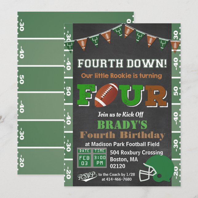Invitation d'anniversaire de football pour 4 ans (Devant / Derrière)