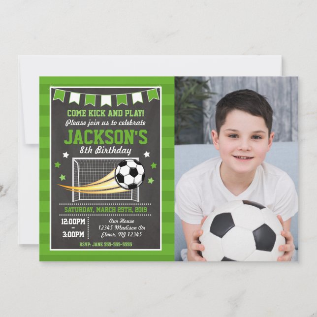 Invitation d'anniversaire de football pour garçons (Devant)