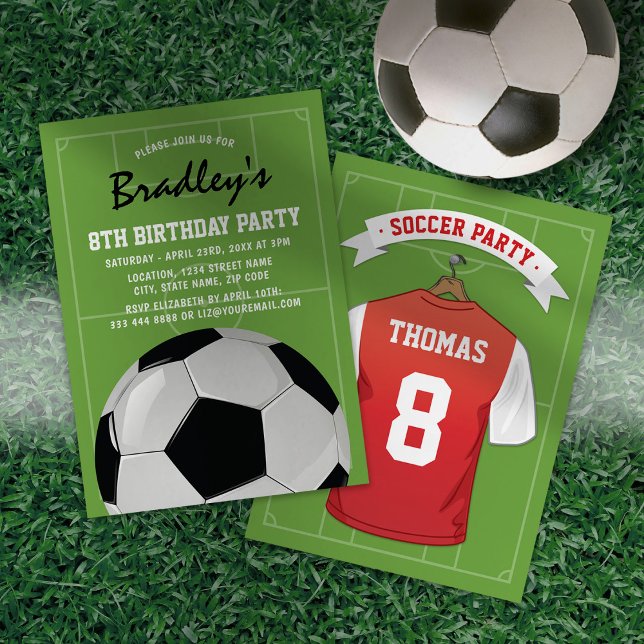 Invitation d'anniversaire de football Rouge & Blan (Créateur téléchargé)