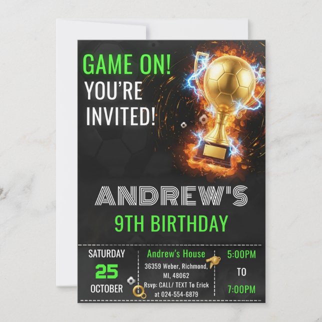 Invitation d'anniversaire de football simple perso (Devant)