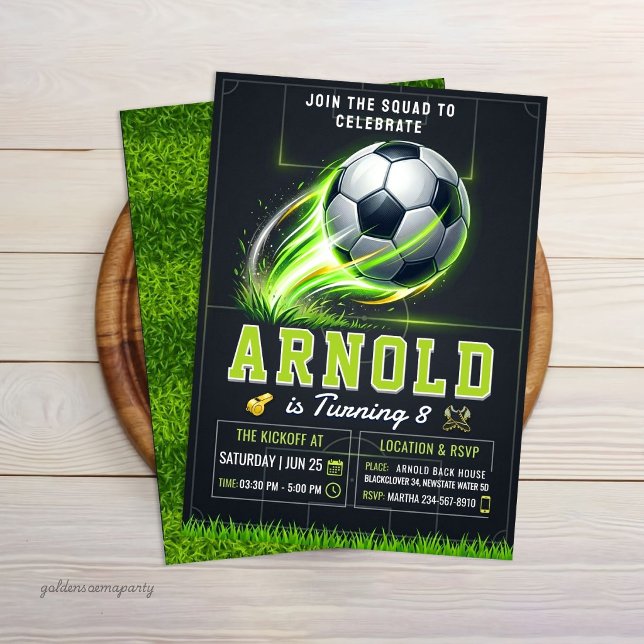 Invitation d'anniversaire de football | Sport de n (Soccer Birthday Invitation | Neon Green Glow Sport
)